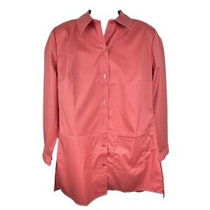 Denim & Co Long Salmon Cotton Blend Shirt Tunic Cover Up Size L NEW